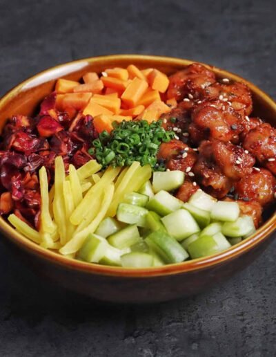 Teriyaki chicken poke bowl Tuna Poke by Chef Anuj